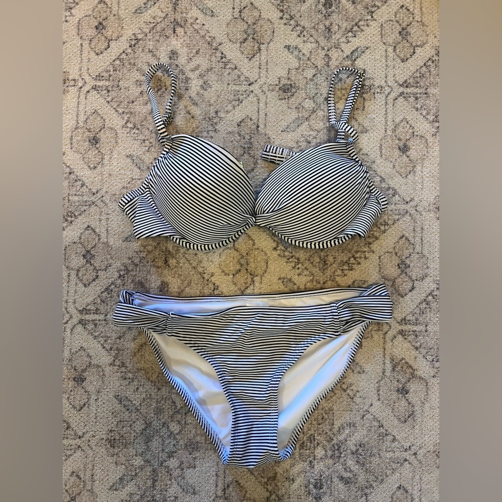 Xhilaration Dark Blue and White Striped Swimwear Bikini